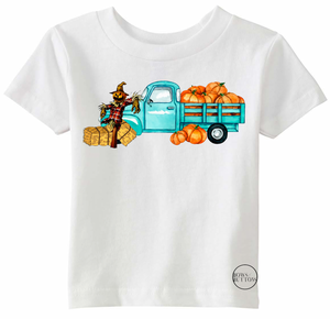 Teal Fall Truck with pumpkins